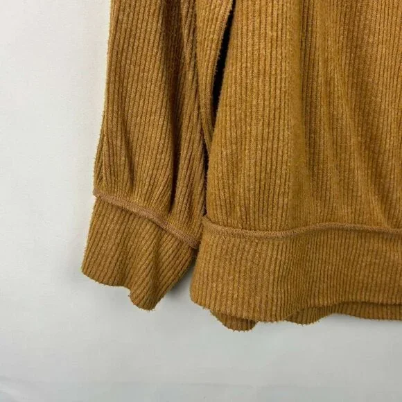 We The Free Women's Size Medium Rayon Blend Ribbed Mustard Cowl Neck Sweater - Picture 11 of 12